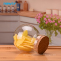 450ML airtight storage clear glass squat canning jar with bamboo lug